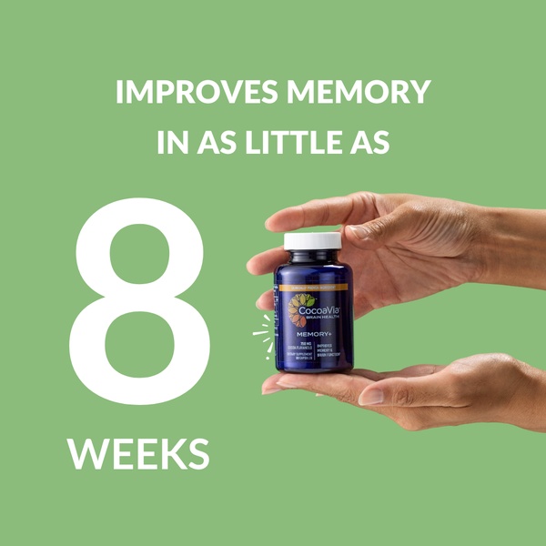 A high-contrast 1:1 square graphic that uses a bold, large-font claim to highlight the time-to-benefit for a memory health supplement.